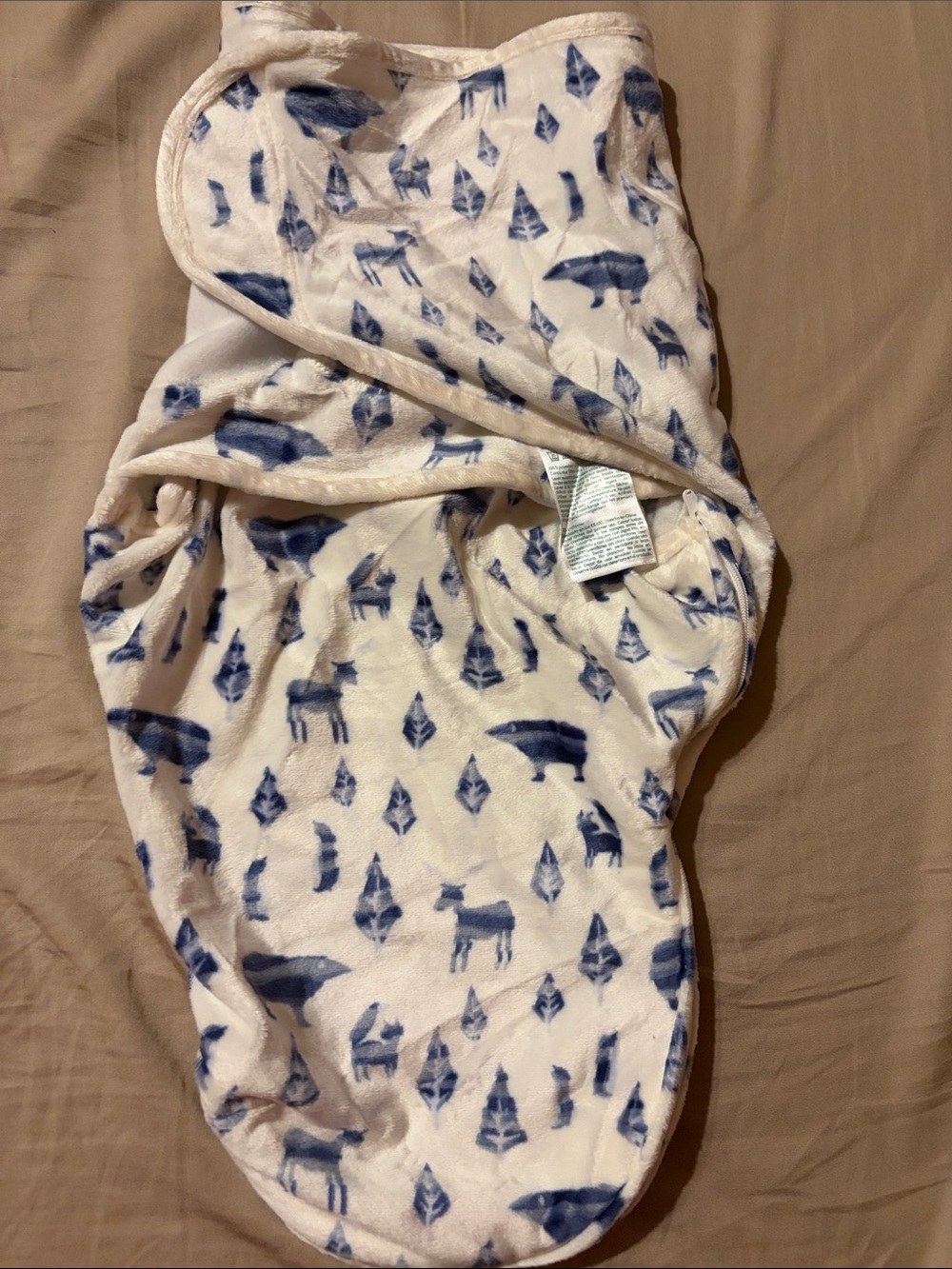 aden + anais White Plush Swaddle with Blue